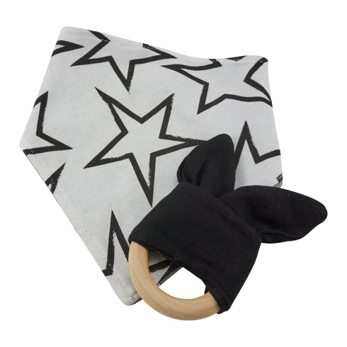 Beißring aus Holz mit Halstuch Stern/Lama, doppelseitig, 2er Set, Geschenkset