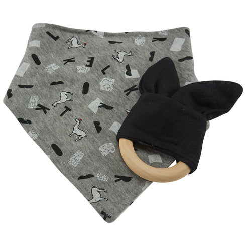 Beißring aus Holz mit Halstuch Stern/Lama, doppelseitig, 2er Set, Geschenkset