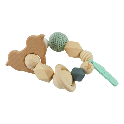 Beißring Holz / Rassel, Auto türkis-grau