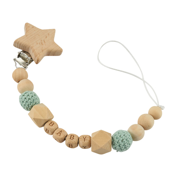 Schnullerkette, Holzstern, türkis