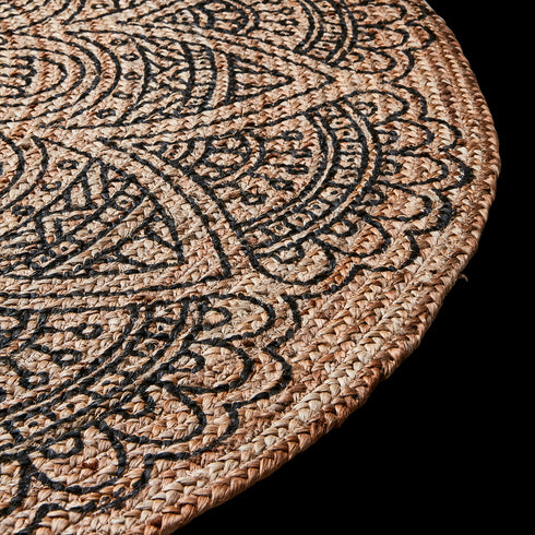 Affari of Sweden Mandala Teppich, Boho Teppich Jute L, schwarz/natur, D150cm