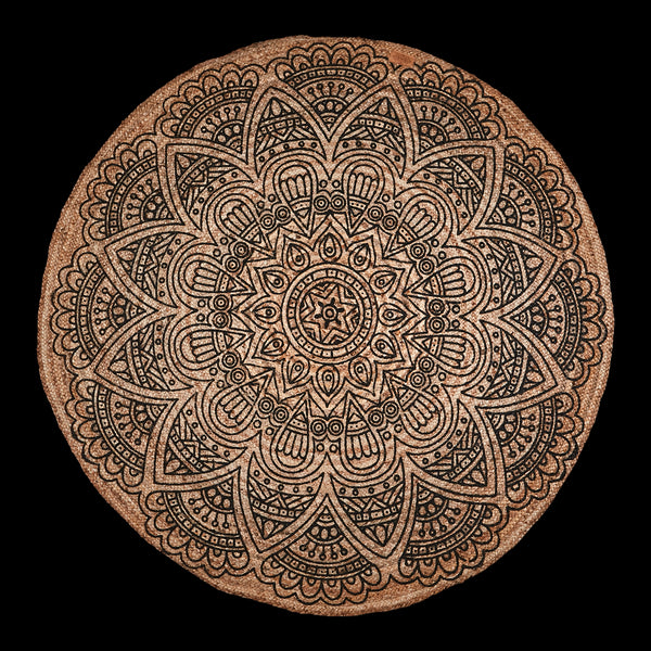 Affari of Sweden Mandala Teppich, Boho Teppich Jute L, schwarz/natur, D150cm