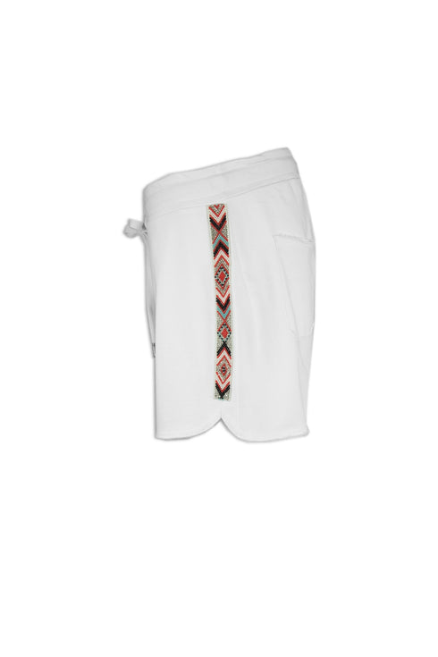 XOX Sweat Shorts, Jogger Pants kurz Ethno Muster mit Pailletten, weiß - Fair Trade