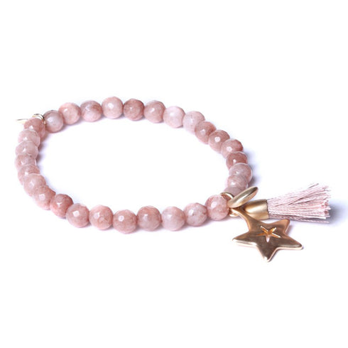 Perlenarmband Naturstein, STAR, rosa