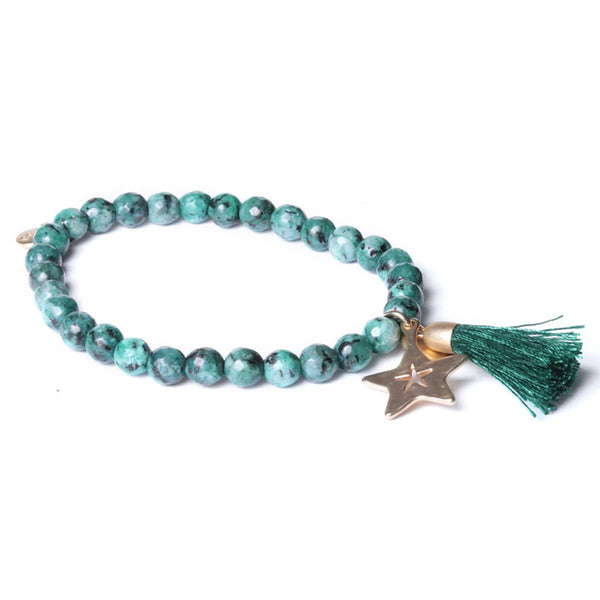Perlenarmband Naturstein, STAR, grün