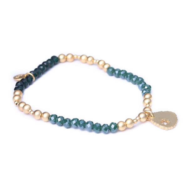 Edles Perlenarmband, Kristall, LUCKY, Kleeblatt, grün-gold matt