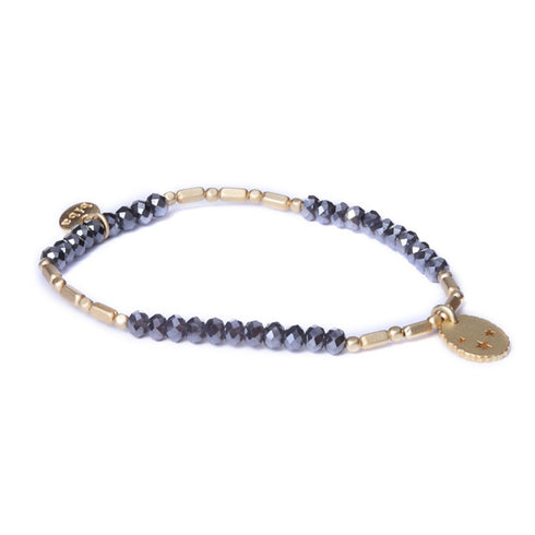 Edles Perlenarmband, Kristall, STARS, anthrazit-gold