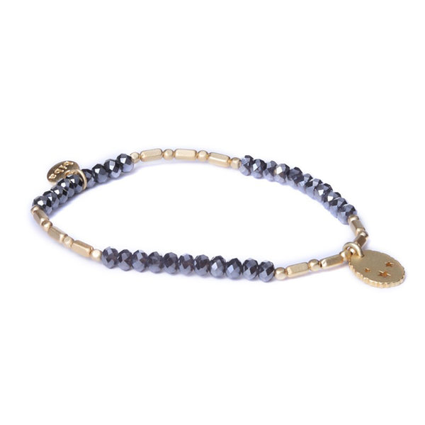 Edles Perlenarmband, Kristall, STARS, anthrazit-gold