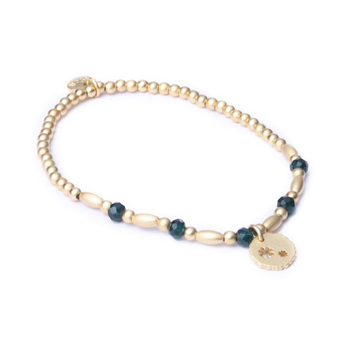 Edles Perlenarmband, Kristall, LUCKY, Kleeblätter, grün-gold