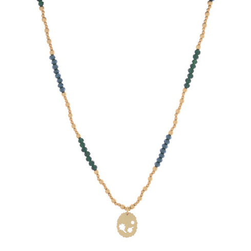 Halskette, LUCKY, Kleeblätter, grün-gold, matt