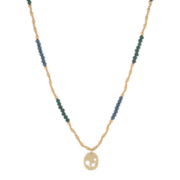 Halskette, LUCKY, Kleeblätter, grün-gold, matt