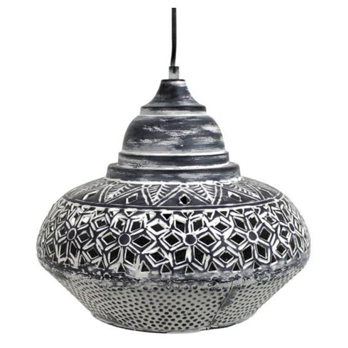 Boho Decken-Hängelampe, Shabby schwarz-weiß, 35x35x28cm