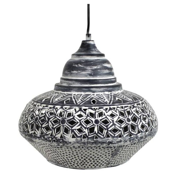 Boho Decken-Hängelampe, Shabby schwarz-weiß, 35x35x28cm