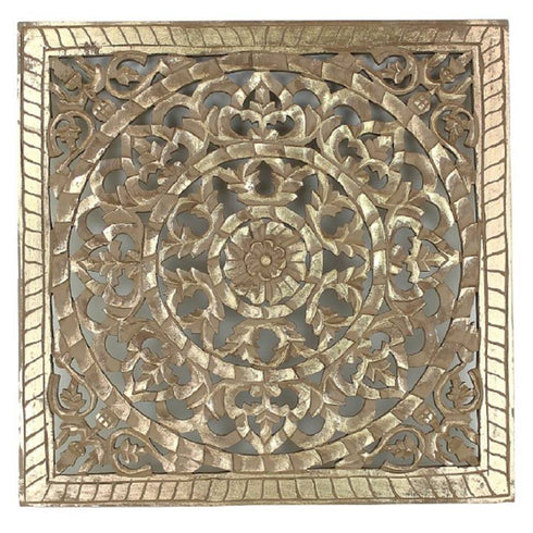 Wandbild, Wanddekoration, Ornament, gold, Boho, Holz, geschnitzt