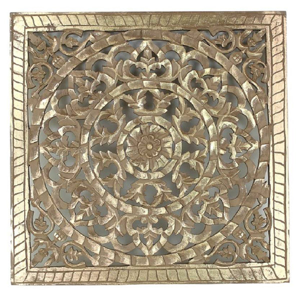 Wandbild, Wanddekoration, Ornament, gold, Boho, Holz, geschnitzt