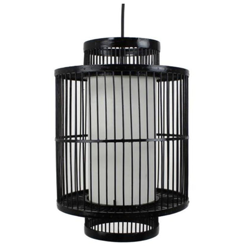 Hängelampe, Deckenlampe, Pendellampe Bambus, schwarz, ASIA
