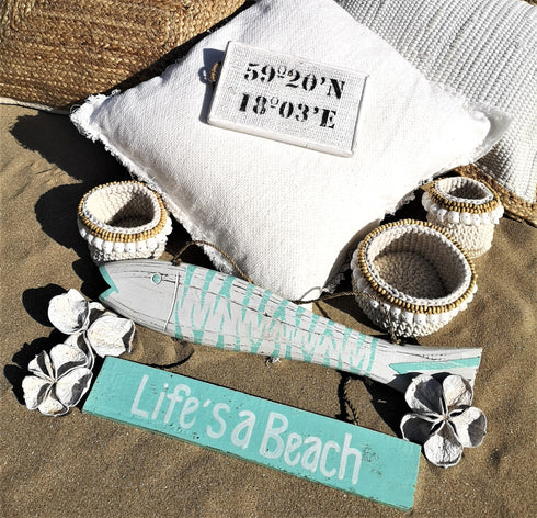 Hängedeko Fisch, Wanddeko Beach, türkis-weiß