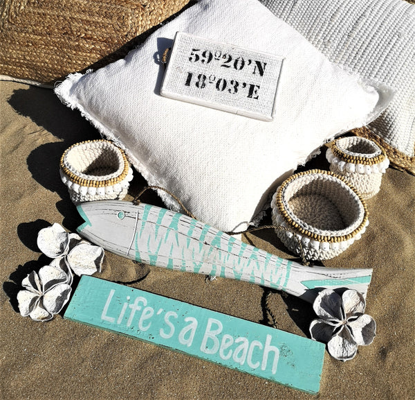 Hängedeko Fisch, Wanddeko Beach, türkis-weiß