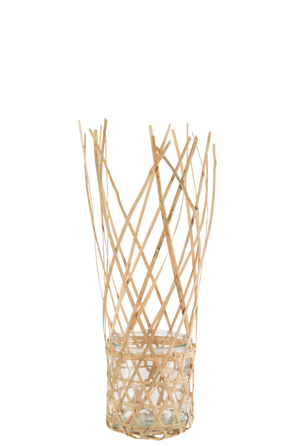 Boho Bambus Windlicht, Dekoglas D13x13x43cm
