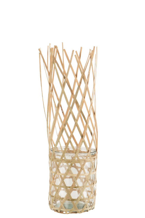 Boho Bambus Windlicht, Dekoglas D15x15x50cm