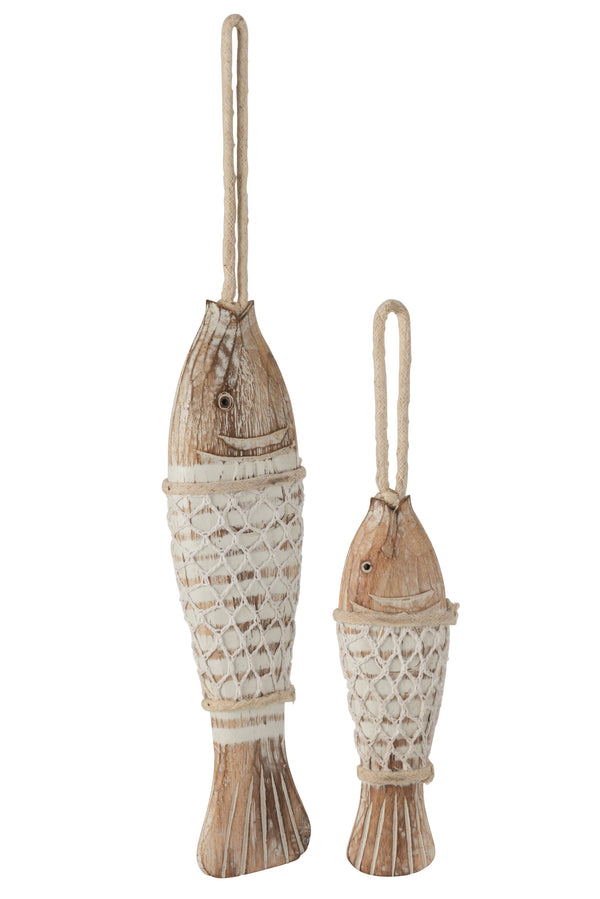 Boho Hängedeko, Wanddeko Beach, Deko Fische 2er-Set, natur-weiß