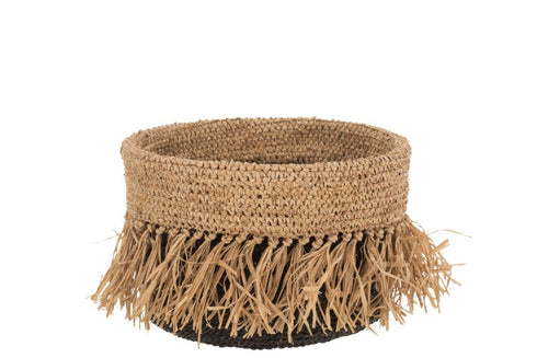 Boho Korb, Aufbewahrungskorb, Dekokorb, handmade, natur-schwarz