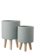 Blumentopf, Dekotopf mit Holzfüßen Scandi grau, groß