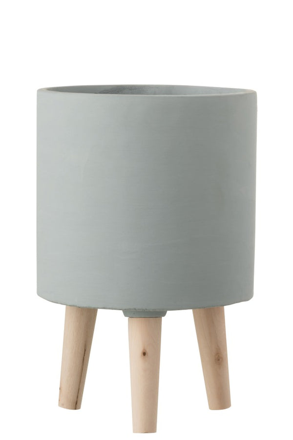 Blumentopf, Dekotopf mit Holzfüßen Scandi grau, groß
