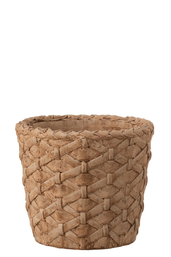 Blumentopf, Dekotopf Shabby Vintage, geflochten, creme-rot D19 H16