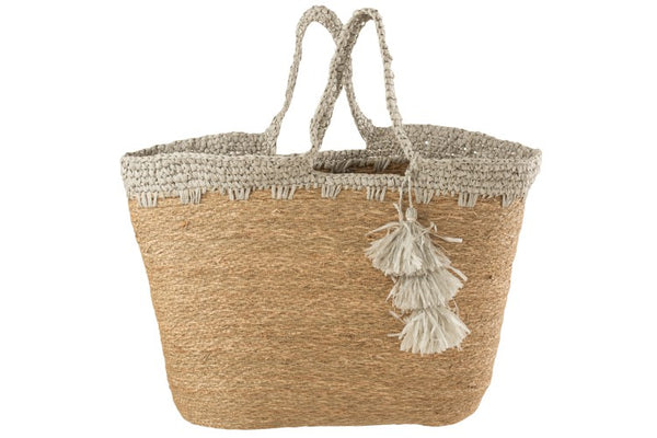 Strandtasche, Beachbag mit Seegras, handmade, natur-grau