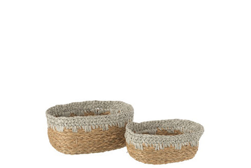 Boho Körbe, Aufbewahrungskörbe, Dekokörbe 2er-Set, handmade, natur-grau