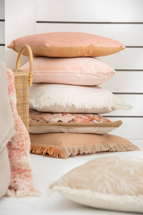 Boho Dekokissen Baumwolle Leinen mit Fransen creme, 45x45cm