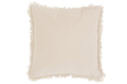 Boho Dekokissen Baumwolle Leinen mit Fransen creme, 45x45cm