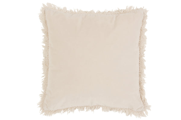 Boho Dekokissen Baumwolle Leinen mit Fransen creme, 45x45cm