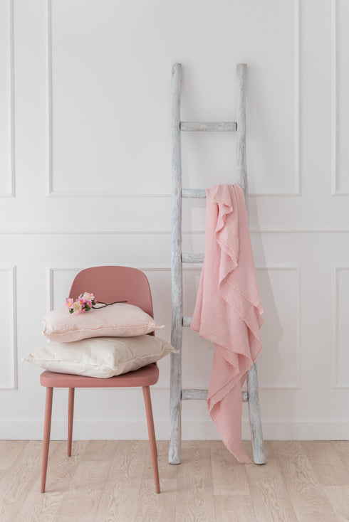 Boho Dekokissen Baumwolle Leinen samtig mit kurzem Rand offwhite, 45x45cm