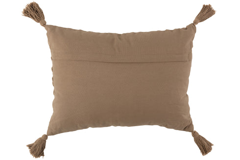 Modernes Dekokissen taupe mit Quasten, Boho/Ibiza Sofakissen mit Kreisen, 60x40cm