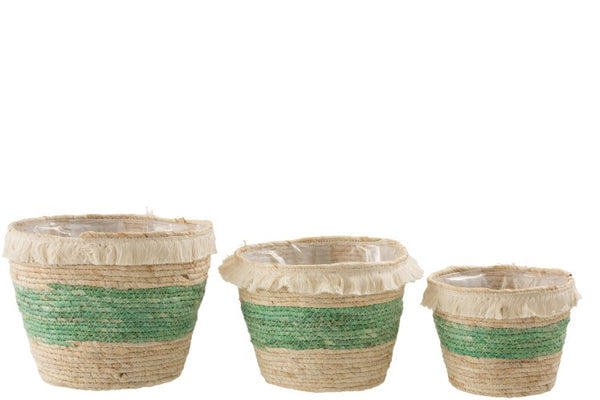 Boho Übertopf Seegras mit Fransen, natur mint