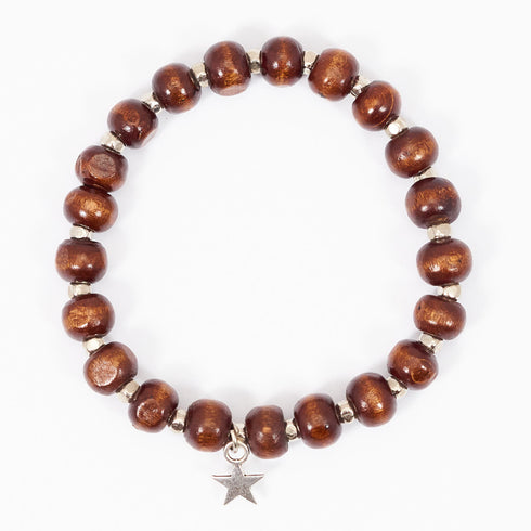 Armband Holzperlen, dunkel mit Stern 4Life