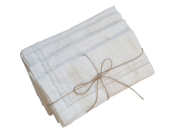 Edle Stoffservietten, Leinenservietten Shabby Chic mit Lochkante, creme, 4er-Set