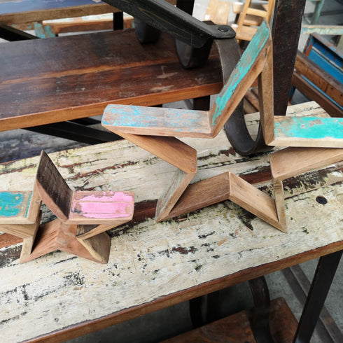 Holzsterne, Dekosterne, recyceltes Altholz, handmade 2tlg. farbig, SECONDLOVE