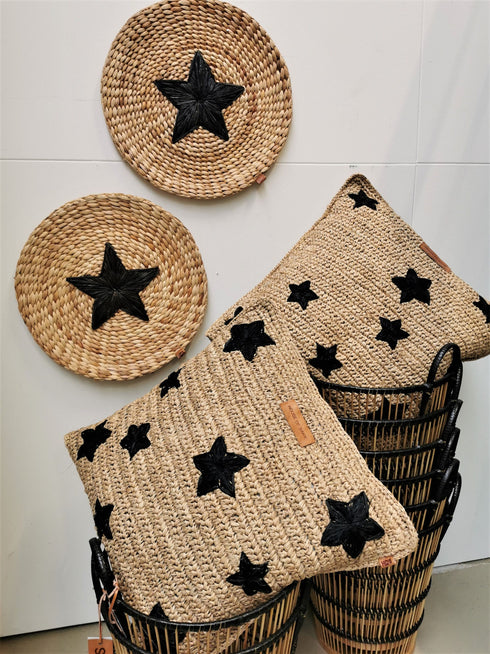 House of Sakk Dekokissen Stern, Boho Kissen, natur schwarz 50x50cm
