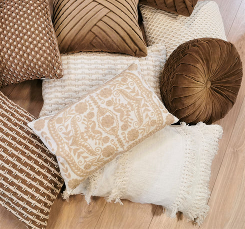 Dutch Decor Boho Kissen, Dekokissen mit Fransen, elfenbein, 40x60cm