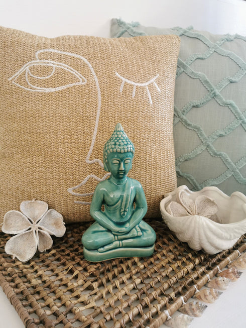 Tischdeko aus Palmblättern mit Muschelborte, Tischuntersetzer quadratisch Boho, Platzdeckchen, natur