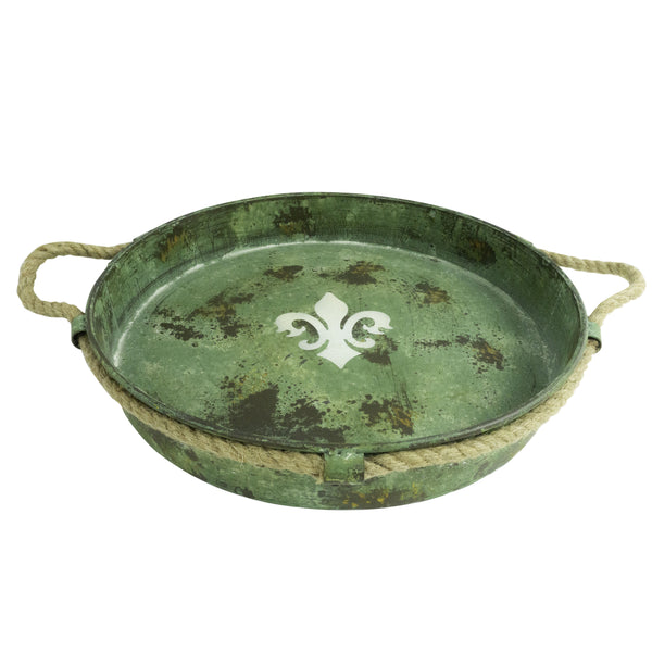 Dekotablett / Tray Vintage, used look grün, "fleur de lis", französische Lilie