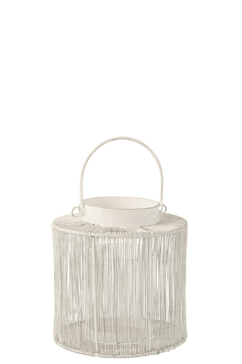 Boho Laterne, Windlicht Shabby klein, weiß