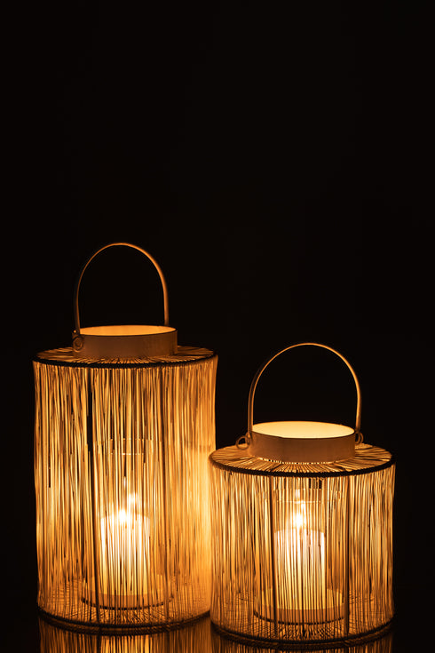 Boho Laterne, Windlicht Shabby klein, weiß