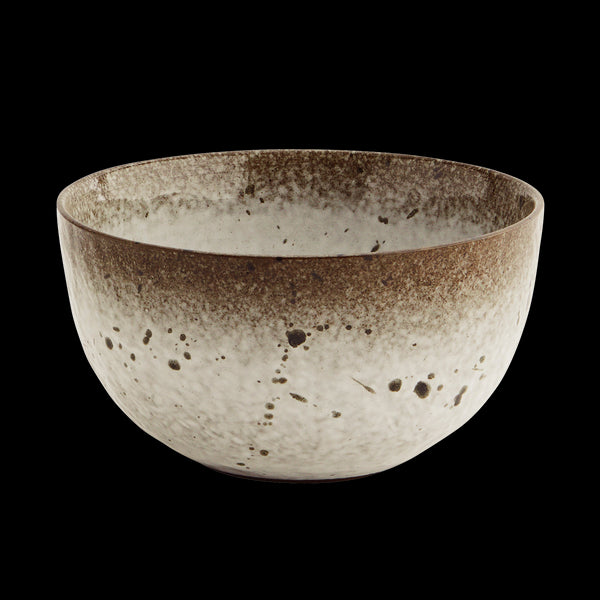 Madam Stoltz Müslischale, Bowl, Suppenschüssel, Aperoschale, weiß-braun, 15 x 8 cm