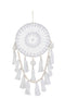 Boho Mandala Wanddeko rund, Gypsy Wandbehang, Makramee Traumfänger mit Holzkugeln und Quasten, weiß