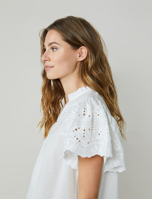 Summum Bluse kurzarm, mit Spitzenärmeln und Stehkragen, offwhite