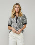 Summum Bluse kurzarm, florales Muster, offwhite-schwarz